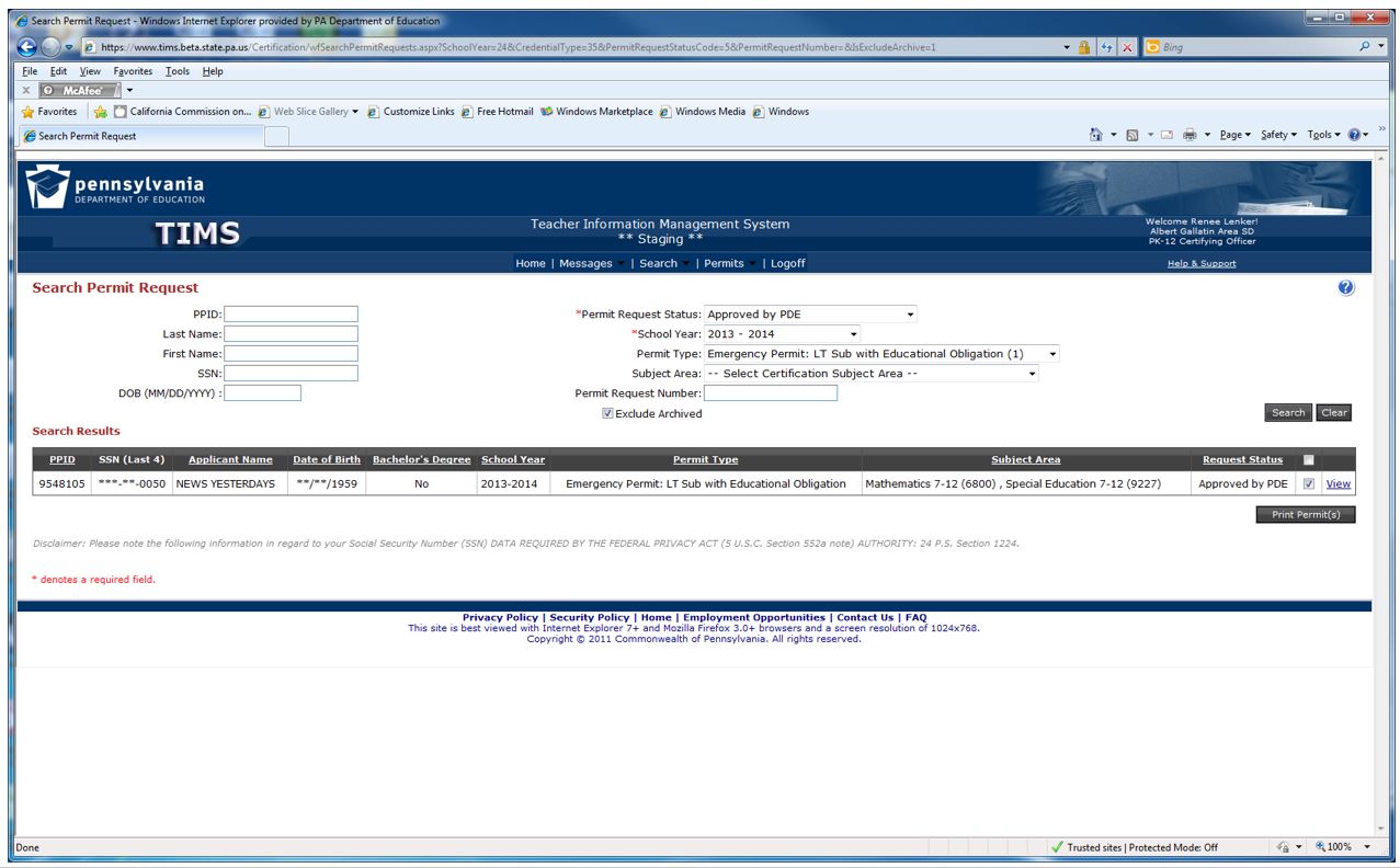Screenshot showing the application has been approved