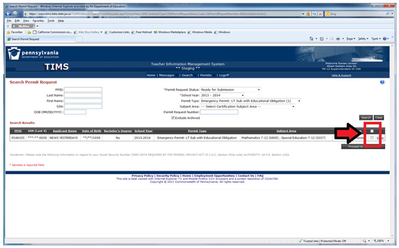 Screenshot showing all application ready to be submitted to PDE