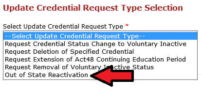 Screenshot of Credential Request Type Selection - Select credential applying for