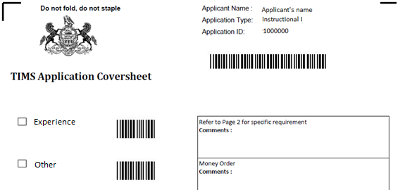 Screenshot of TIMS Application coversheet