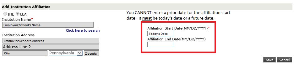 Add Affiliation start and end dates