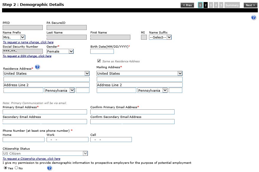 screenshot of Demorgraphic details screen in TIMS