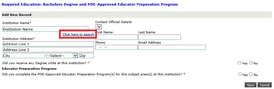 Screenshot Education search educator preparation program