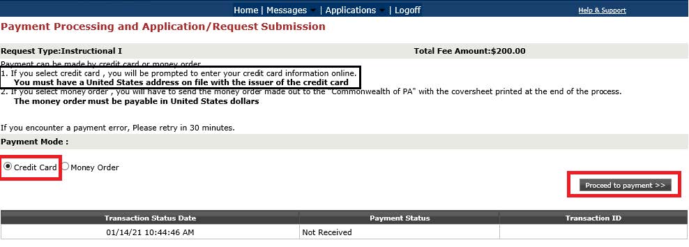 Screenshot Payment Processing Select Type