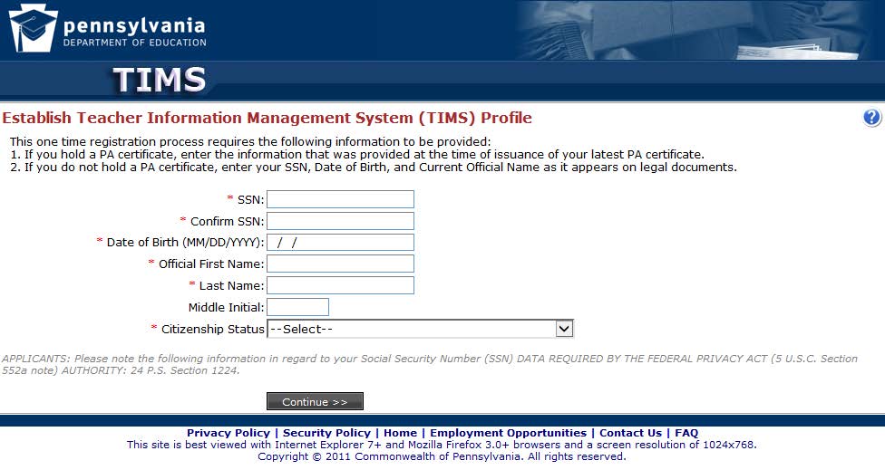Screenshot TIMS Profile Page