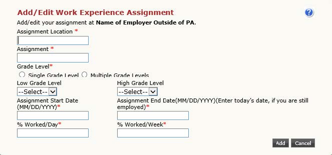 Screenshot Work Experience Add Experience Assignment